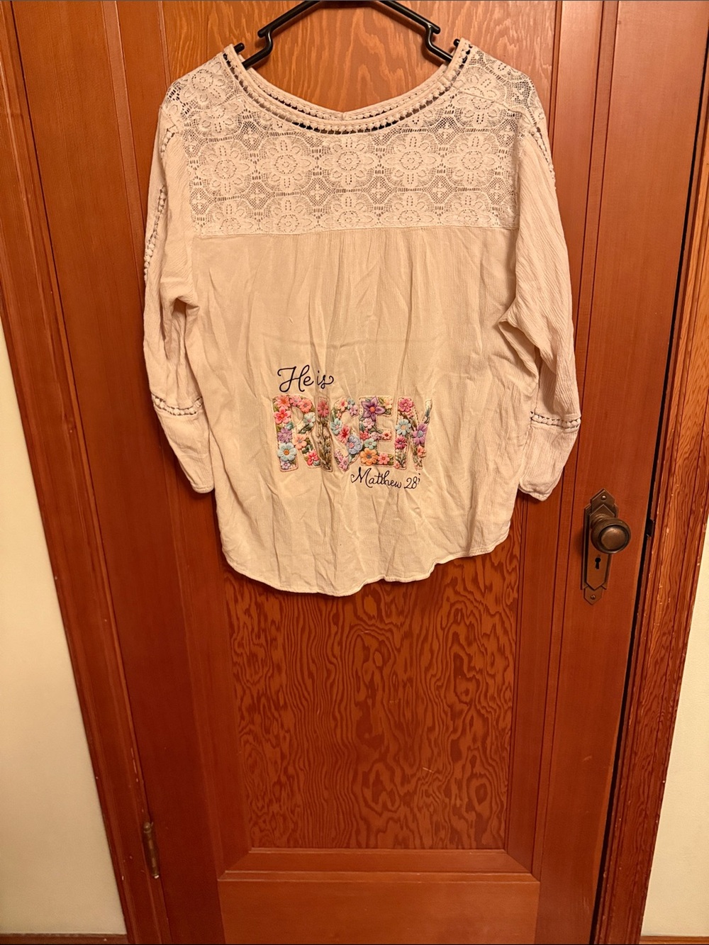 Girls' Cream Lace-Detail Long Sleeve Top - Unbranded